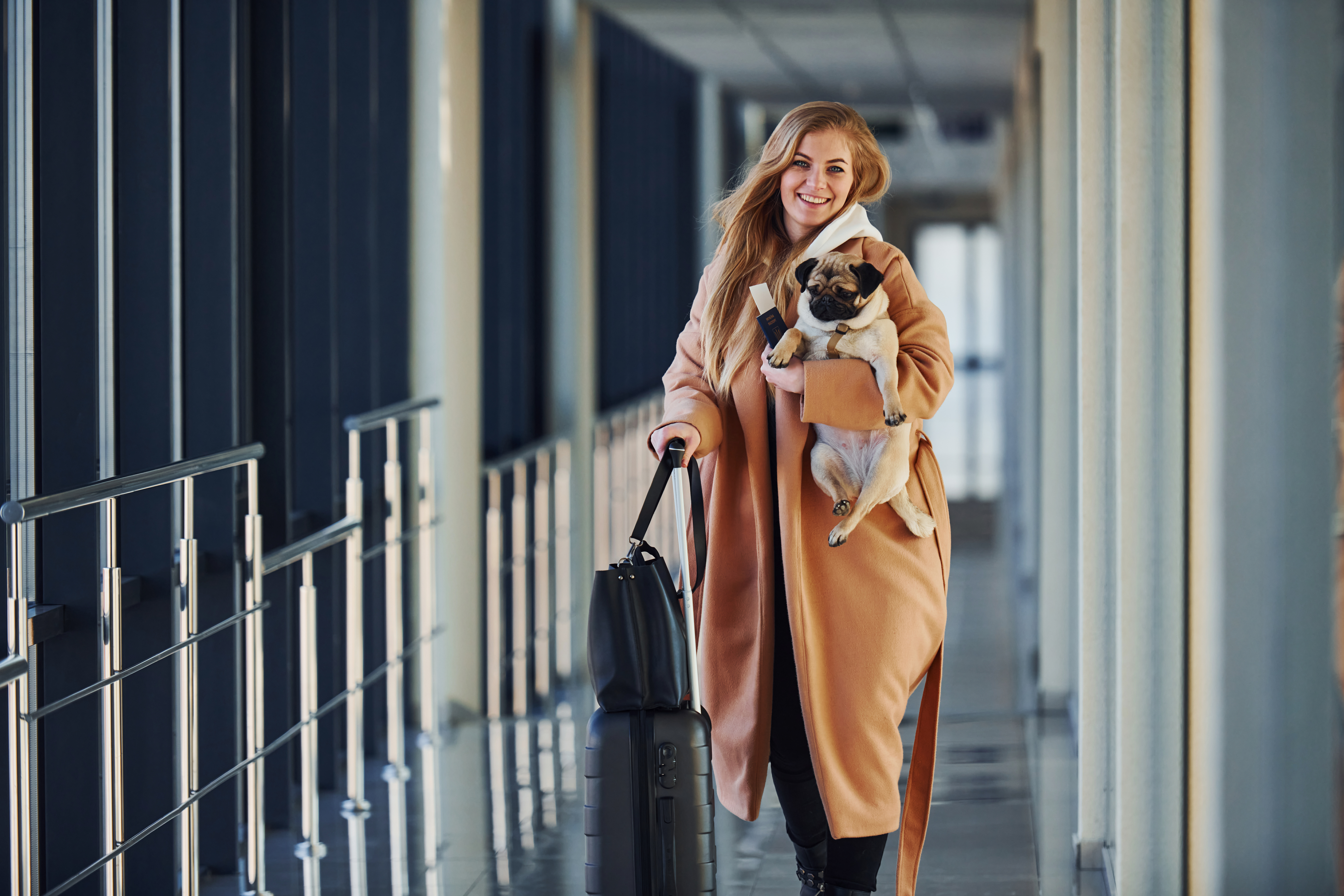 Traveler at airport with pet